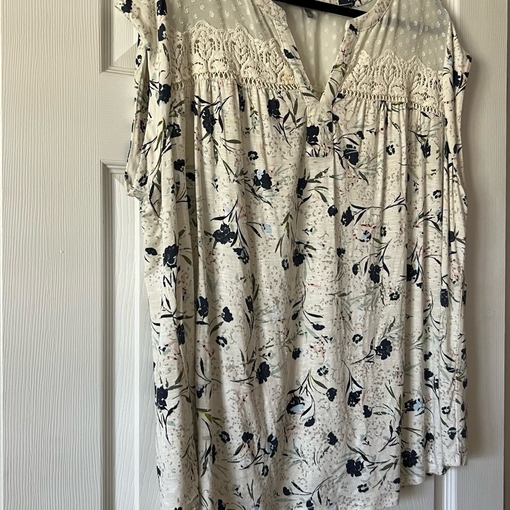 Daniel Rainn Floral Lace Yoke Blouse Cream Boho Top Size 3X